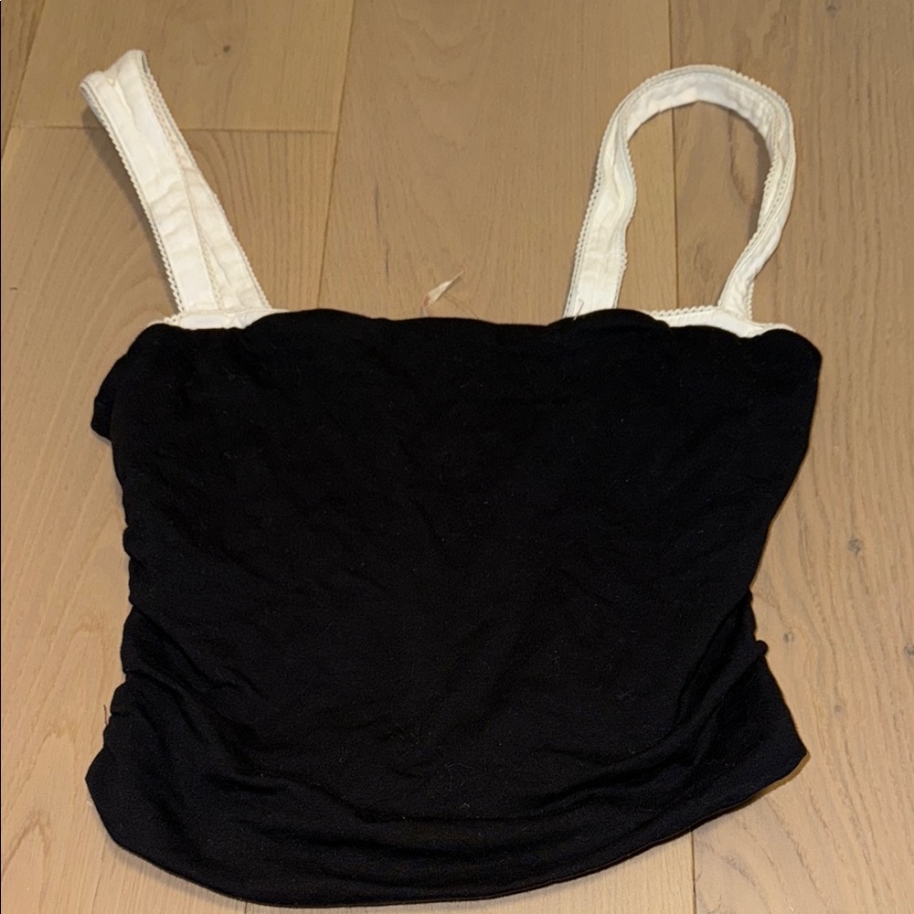 Free People Black and White Ruched Fitted Tank Top